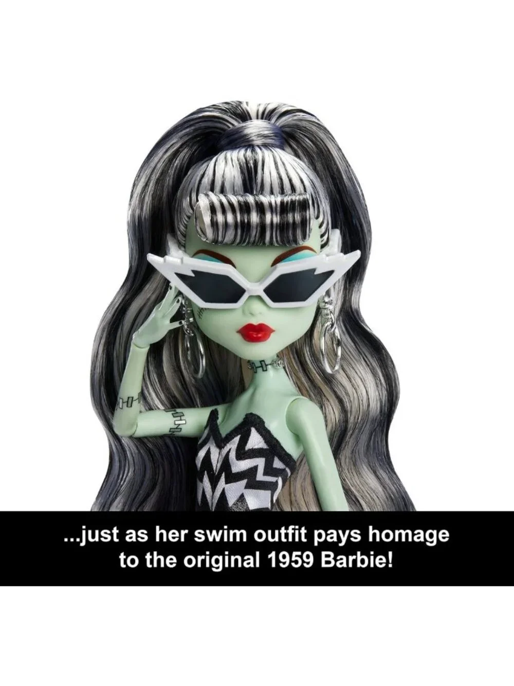 Frankie Stein Doll with Barbie-Inspired Swimsuit & Black Evening Dress